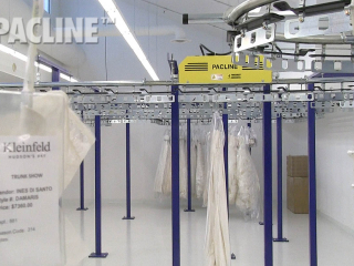 PACLINE garment conveyor is compact to maximize the use of this small storage area.