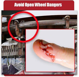 Avoid open wheel dangers by choosing a Pacline overhead conveyor.