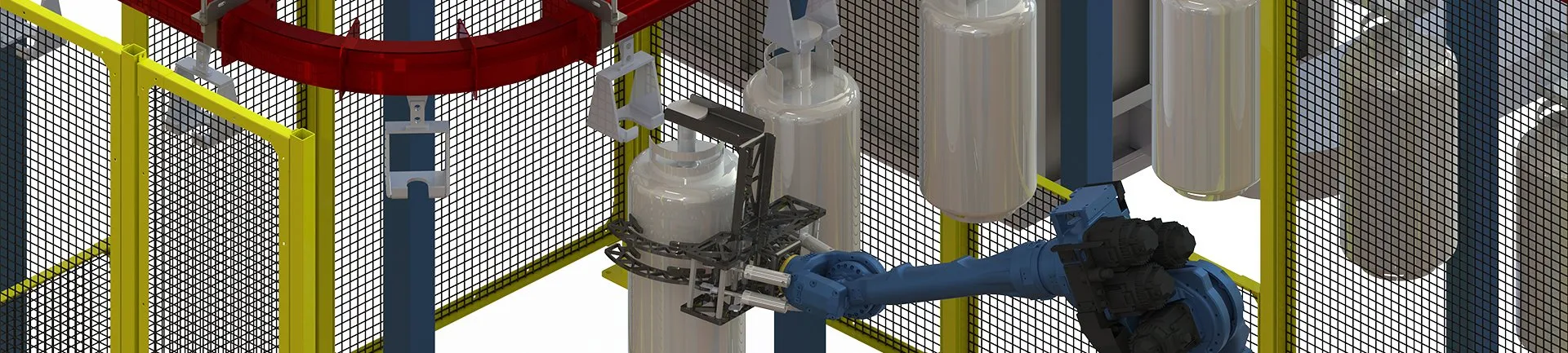 Robotic parts loading and unloading onto an overhead conveyor